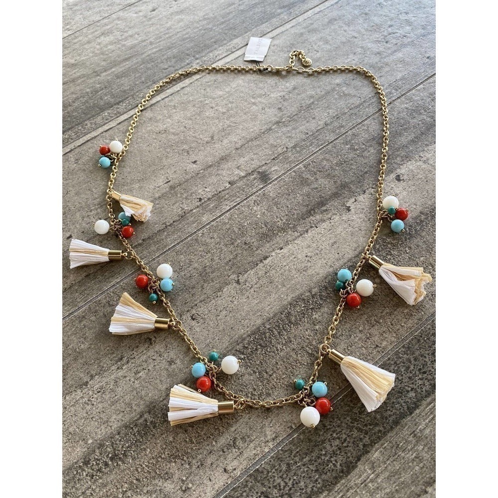 Talbots Necklace Jewelry Beaded Tussles Gold Tone 30”